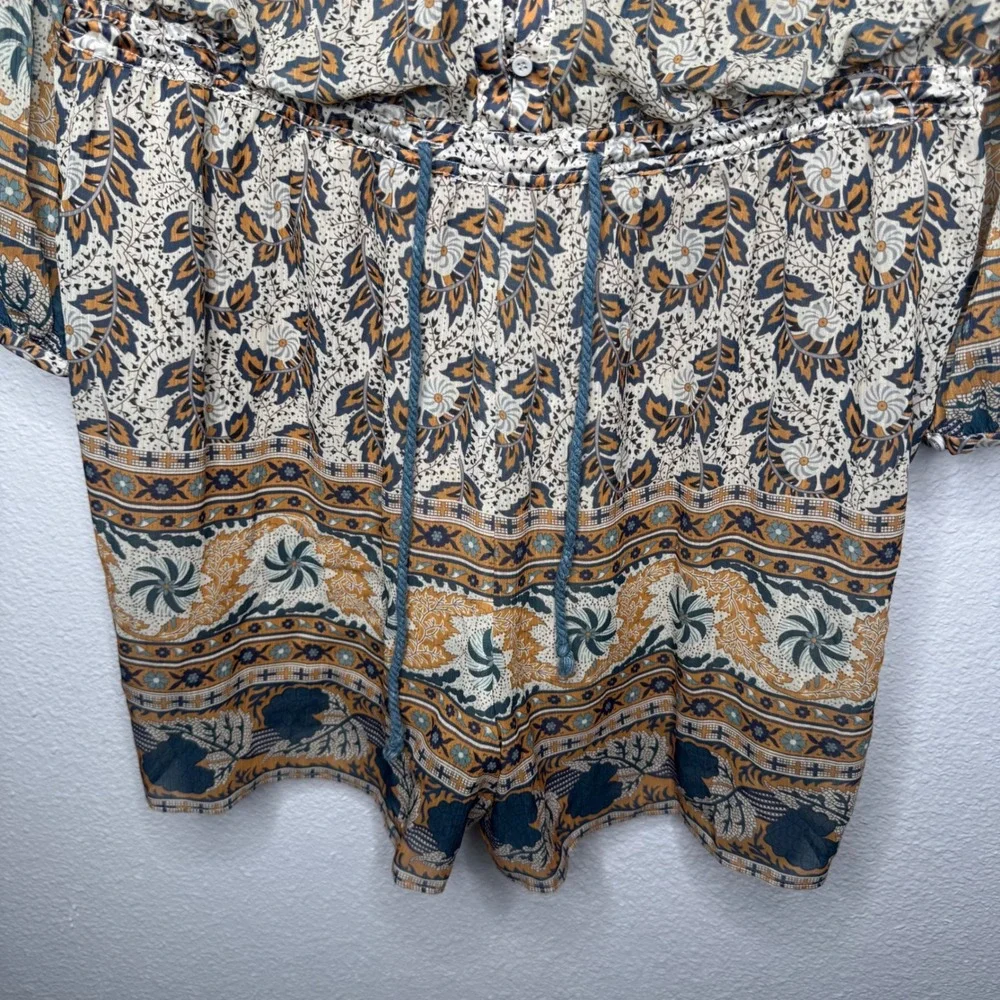 Anthropologie Tiny Boho‎ Floral Paisley Long Sleeve Romper Brown Small Boho